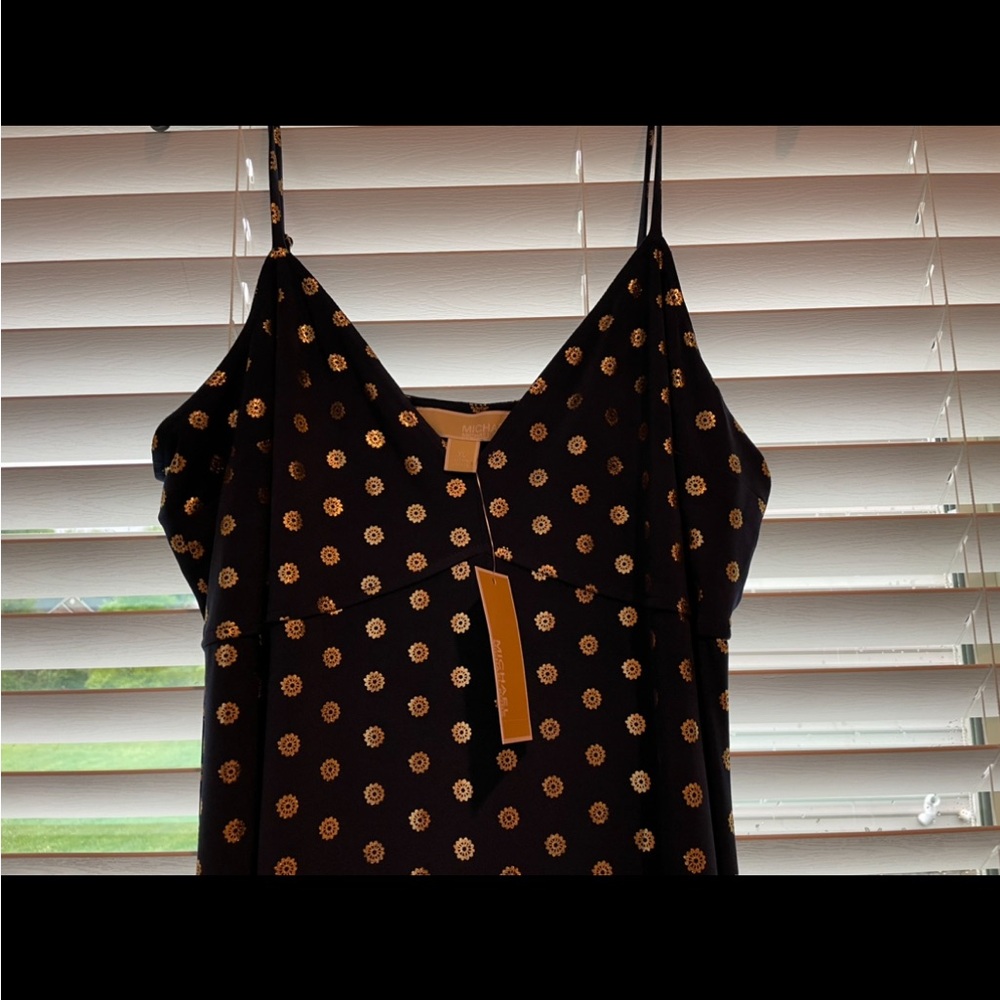 BNWT Michael Kors True Navy And Gold Metallic Long Halter Dress. Size XL